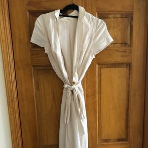 Linen Tie Waist Pale Pink Midi Dress